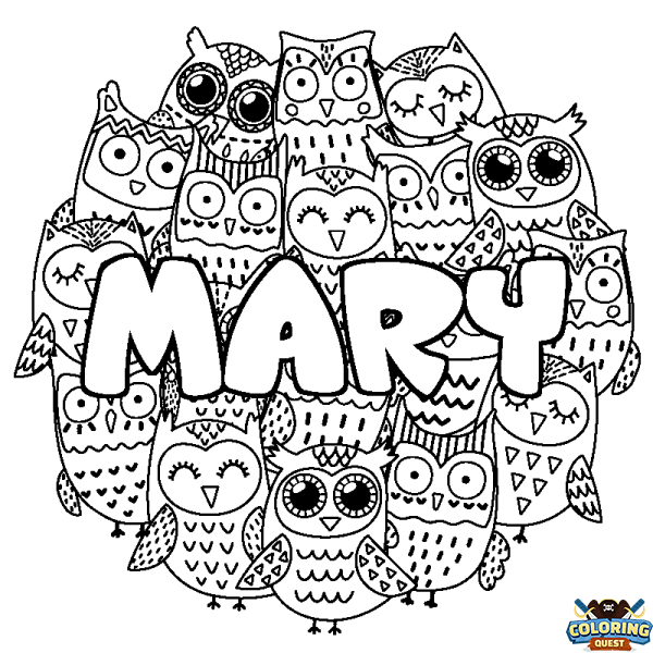 Coloring page first name MARY - Owls background