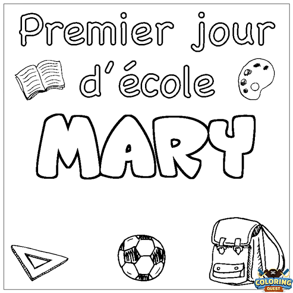 Coloring page first name MARY - School First day background