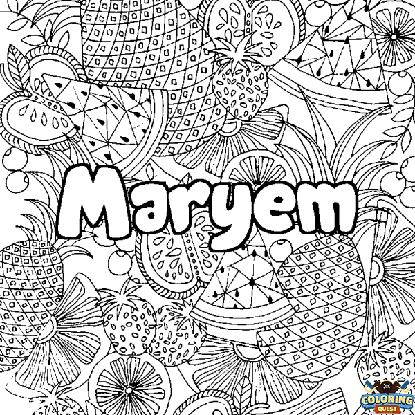 Coloring page first name Maryem - Fruits mandala background