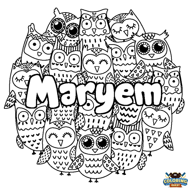 Coloring page first name Maryem - Owls background