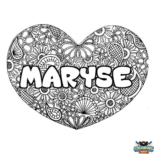 Coloring page first name MARYSE - Heart mandala background