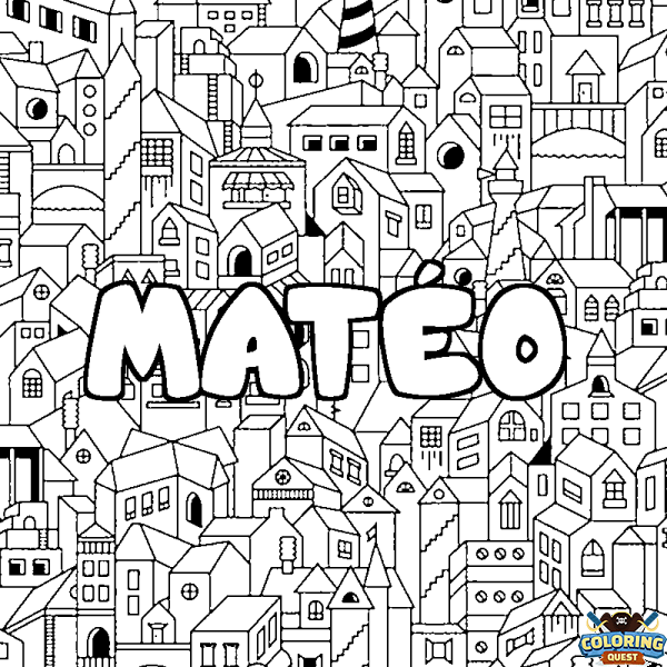 Coloring page first name MAT&Eacute;O - City background