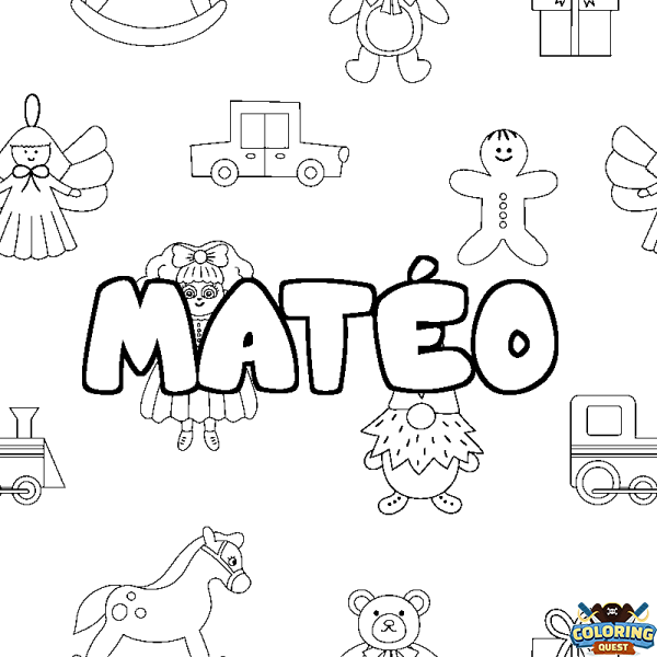 Coloring page first name MAT&Eacute;O - Toys background