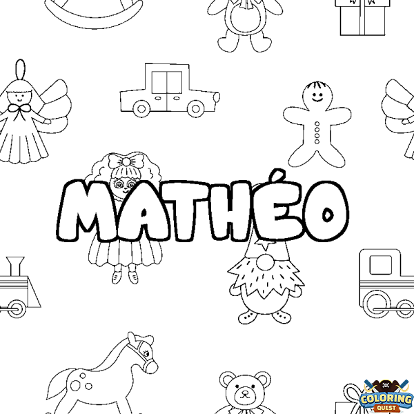 Coloring page first name MATH&Eacute;O - Toys background