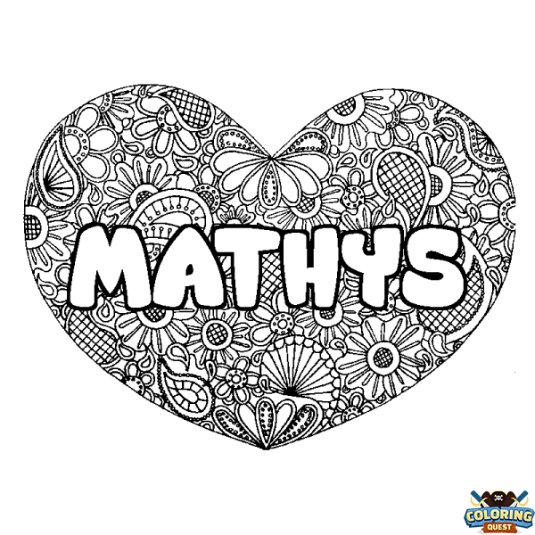 Coloring page first name MATHYS - Heart mandala background