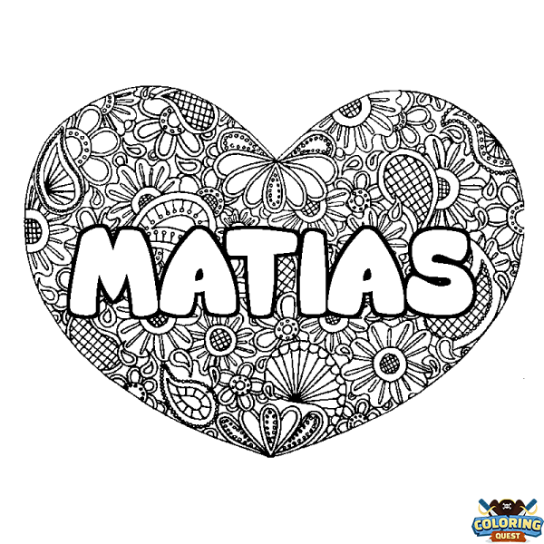 Coloring page first name MATIAS - Heart mandala background