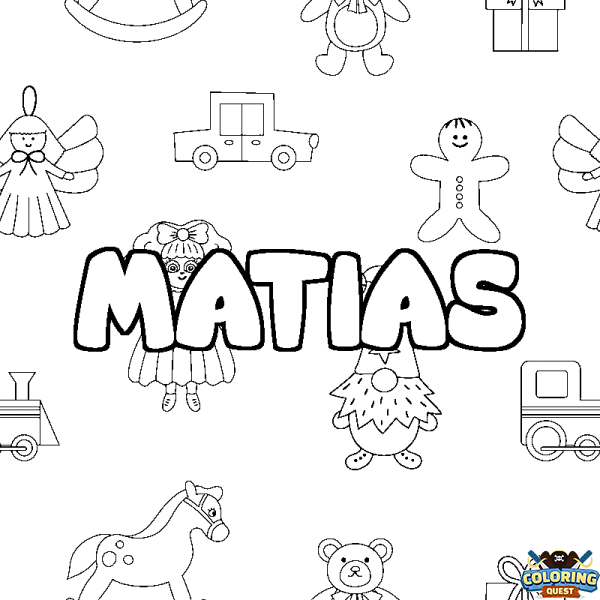 Coloring page first name MATIAS - Toys background
