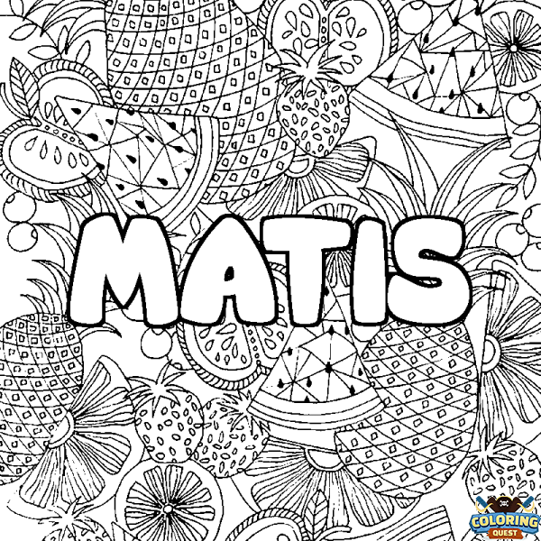 Coloring page first name MATIS - Fruits mandala background