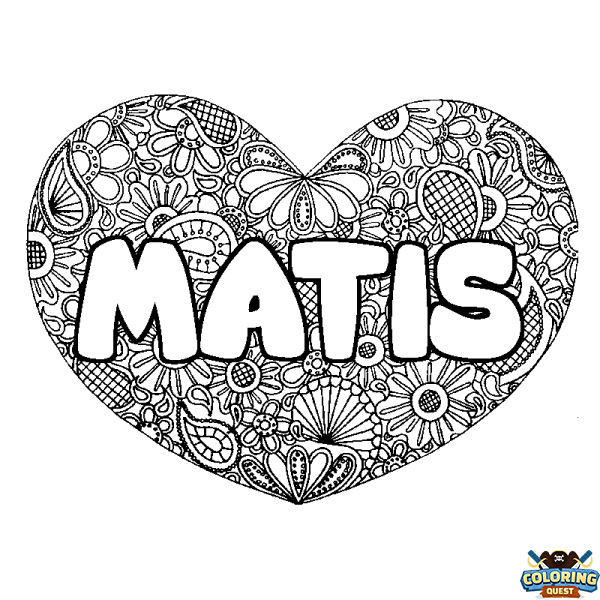 Coloring page first name MATIS - Heart mandala background