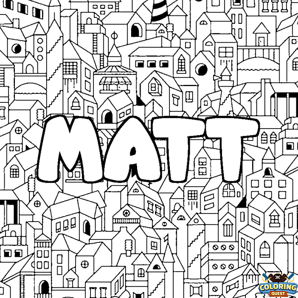 Coloring page first name MATT - City background