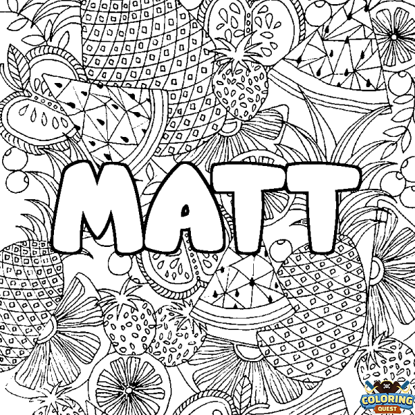 Coloring page first name MATT - Fruits mandala background