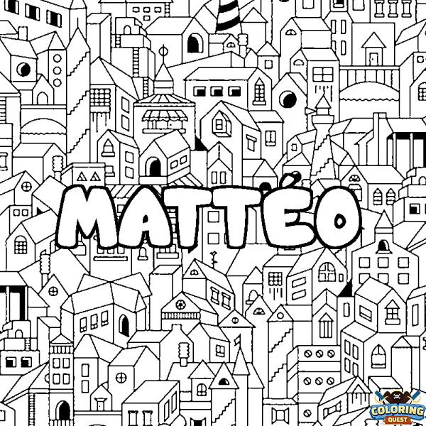 Coloring page first name MATT&Eacute;O - City background