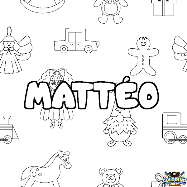 Coloring page first name MATT&Eacute;O - Toys background