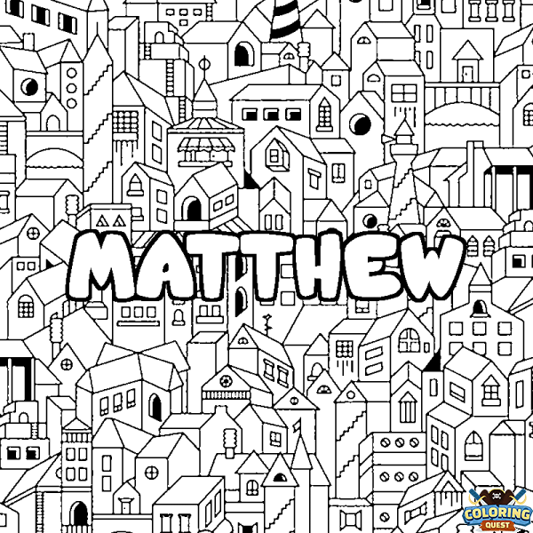 Coloring page first name MATTHEW - City background