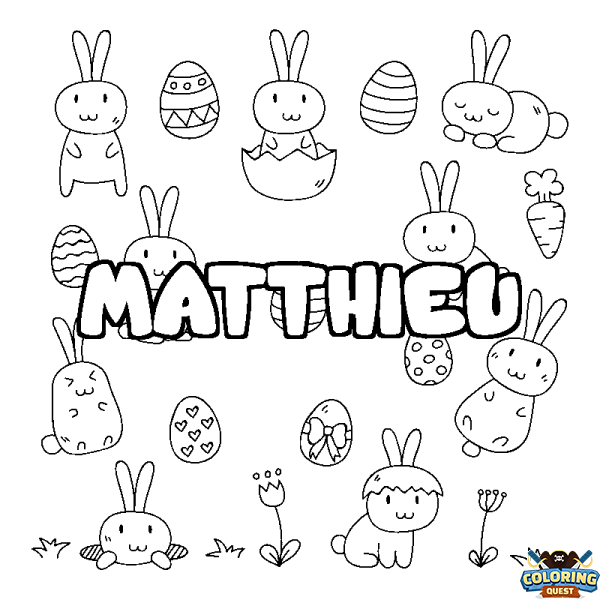Coloring page first name MATTHIEU - Easter background