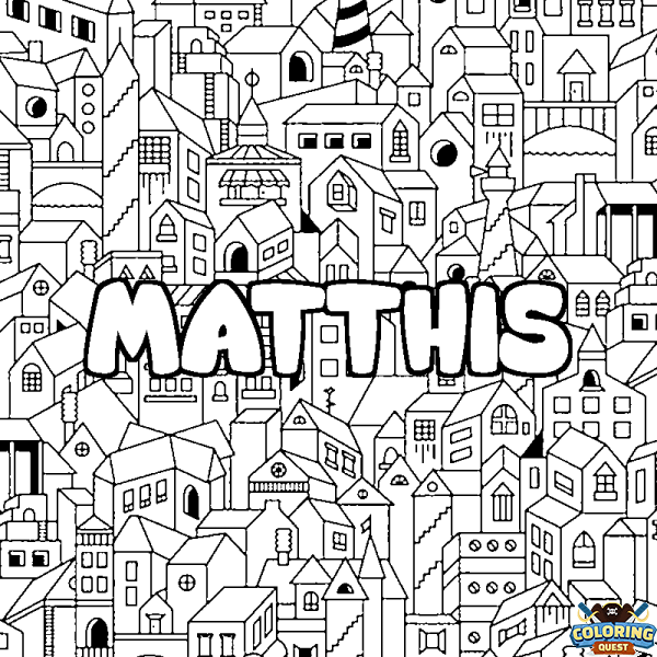 Coloring page first name MATTHIS - City background