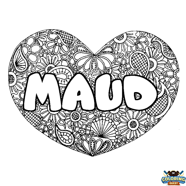 Coloring page first name MAUD - Heart mandala background