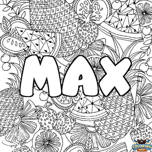 Coloring page first name MAX - Fruits mandala background