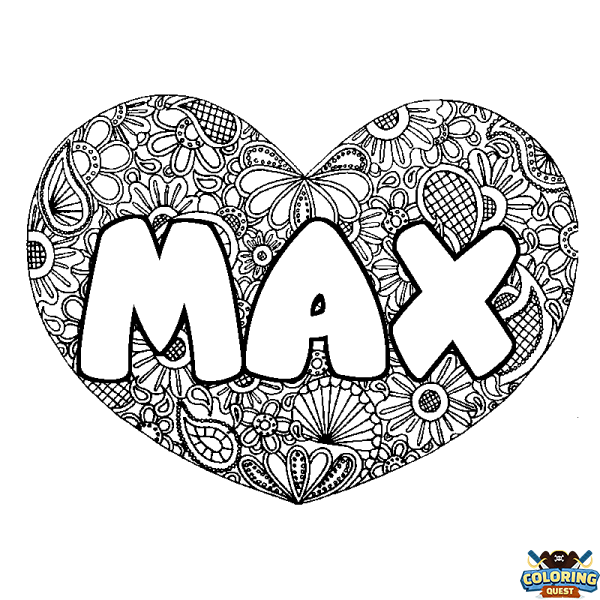 Coloring page first name MAX - Heart mandala background