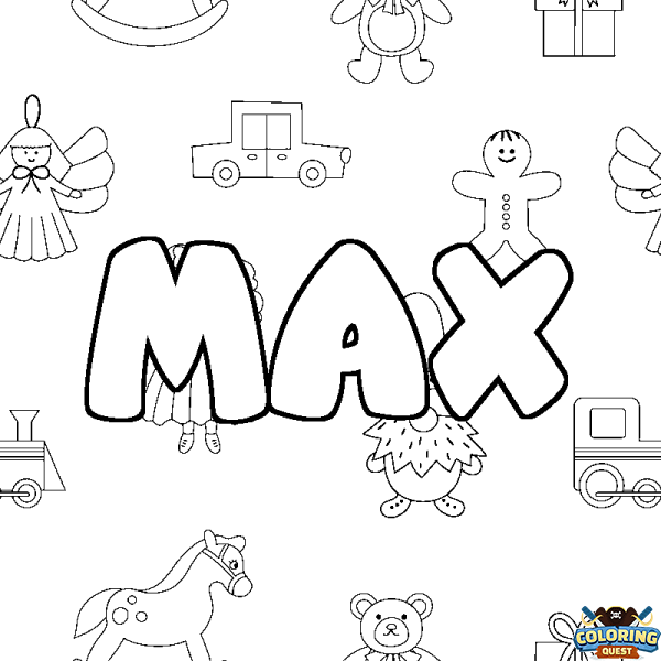 Coloring page first name MAX - Toys background