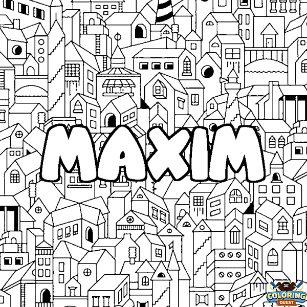 Coloring page first name MAXIM - City background