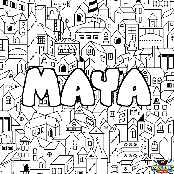 Coloring page first name MAYA - City background