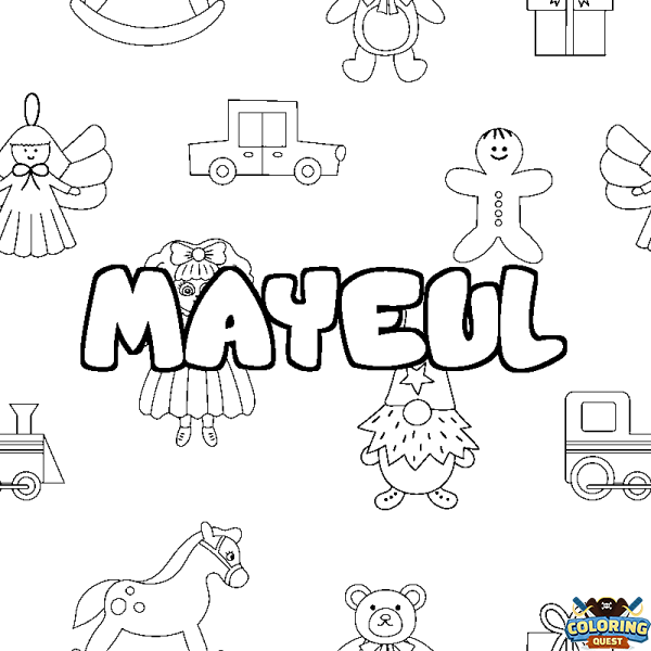 Coloring page first name MAYEUL - Toys background