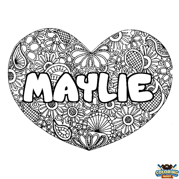 Coloring page first name MAYLIE - Heart mandala background