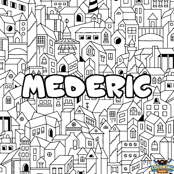 Coloring page first name MEDERIC - City background