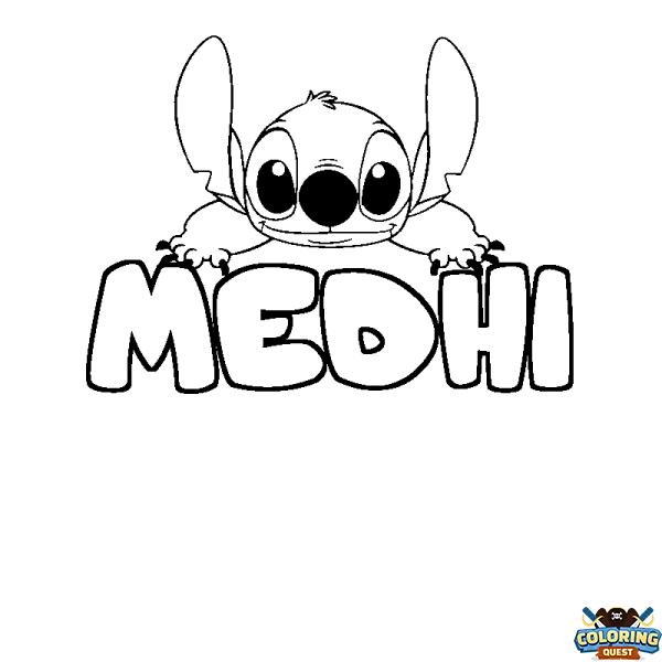 Coloring page first name MEDHI - Stitch background