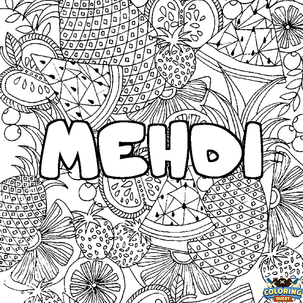 Coloring page first name MEHDI - Fruits mandala background