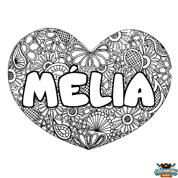 Coloring page first name M&Eacute;LIA - Heart mandala background