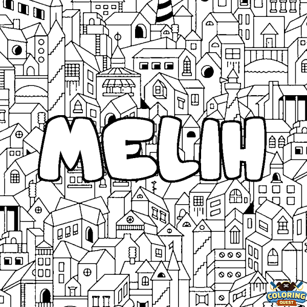 Coloring page first name MELIH - City background