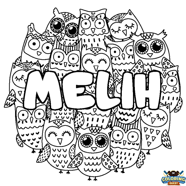 Coloring page first name MELIH - Owls background