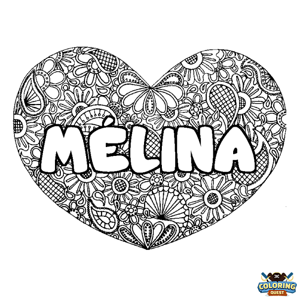 Coloring page first name M&Eacute;LINA - Heart mandala background