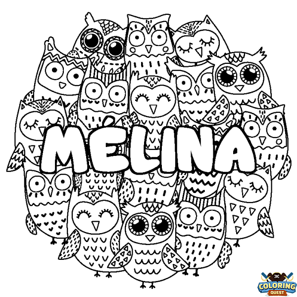 Coloring page first name M&Eacute;LINA - Owls background