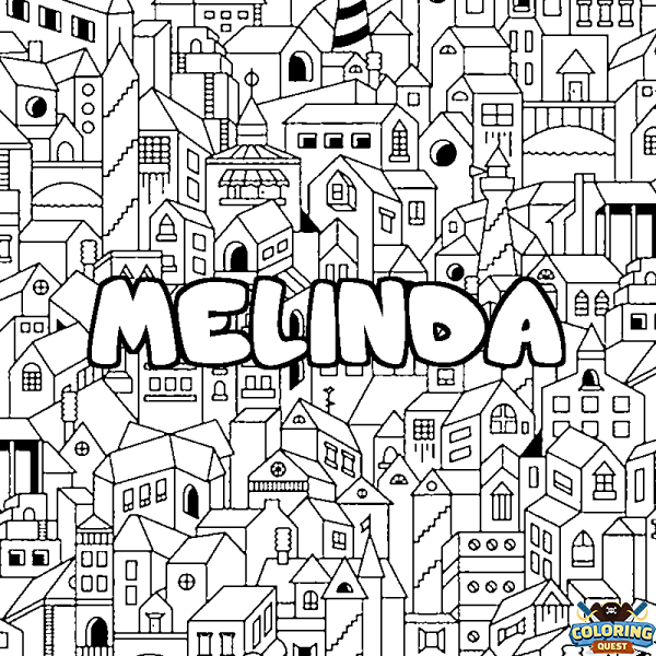 Coloring page first name MELINDA - City background