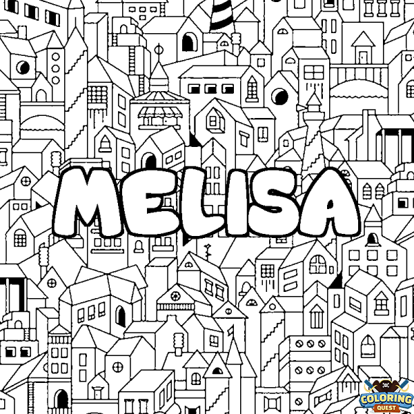 Coloring page first name MELISA - City background