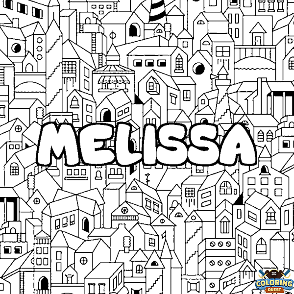 Coloring page first name MELISSA - City background