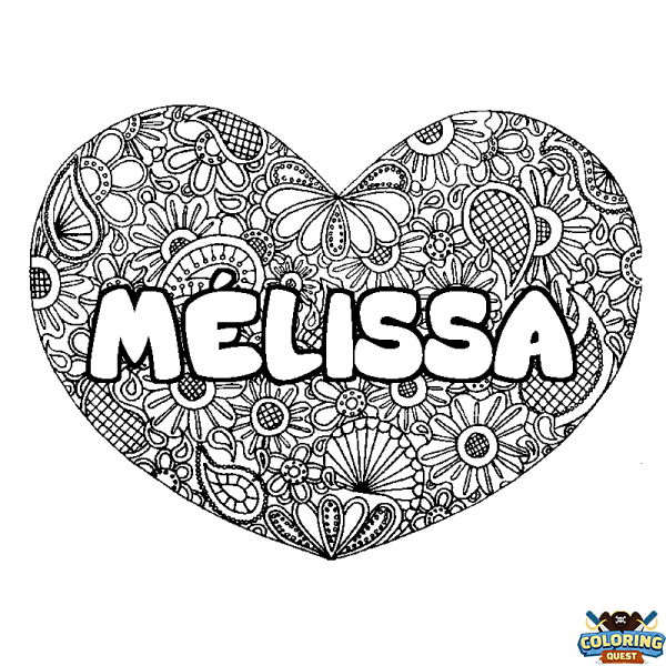 Coloring page first name M&Eacute;LISSA - Heart mandala background