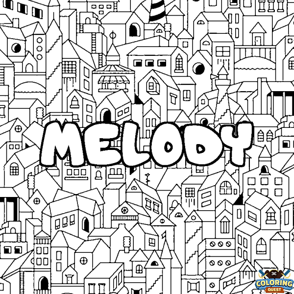 Coloring page first name MELODY - City background