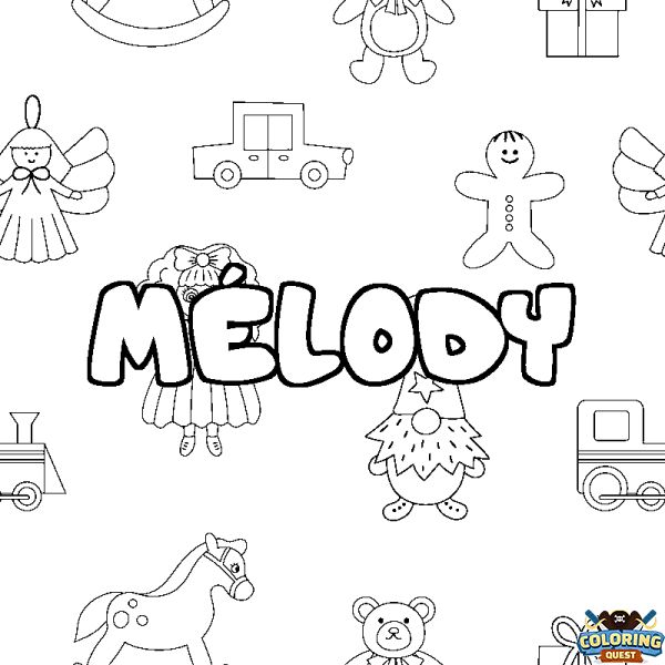 Coloring page first name M&Eacute;LODY - Toys background