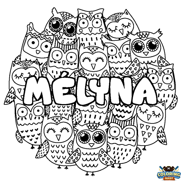 Coloring page first name M&Eacute;LYNA - Owls background