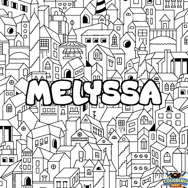 Coloring page first name MELYSSA - City background