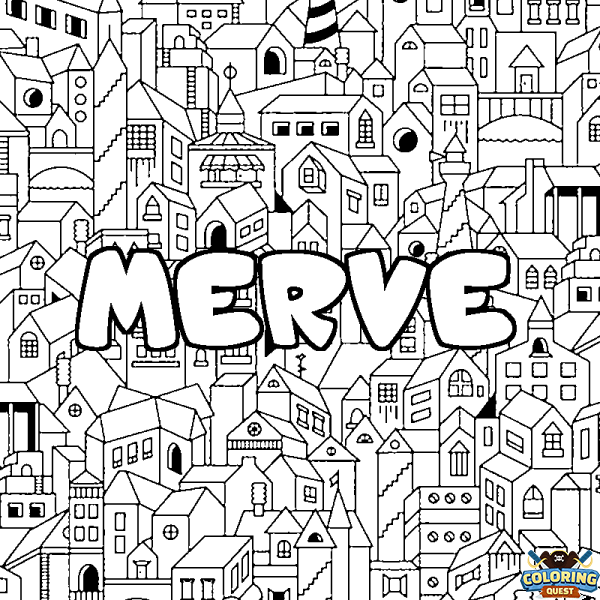 Coloring page first name MERVE - City background