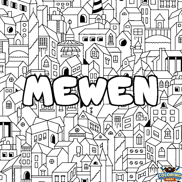 Coloring page first name MEWEN - City background
