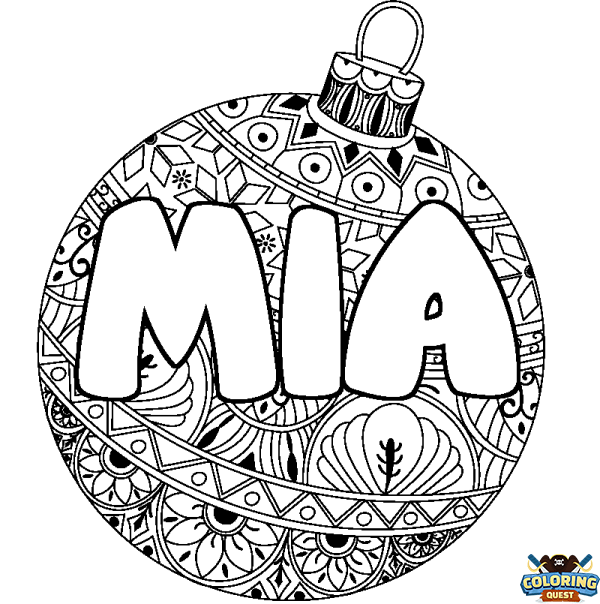 Coloring page first name MIA - Christmas tree bulb background