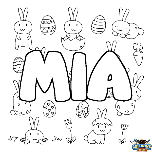 Coloring page first name MIA - Easter background