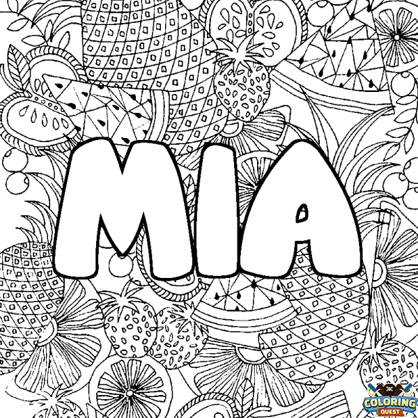 Coloring page first name MIA - Fruits mandala background