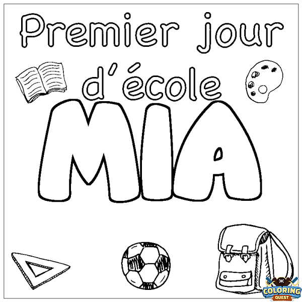 Coloring page first name MIA - School First day background